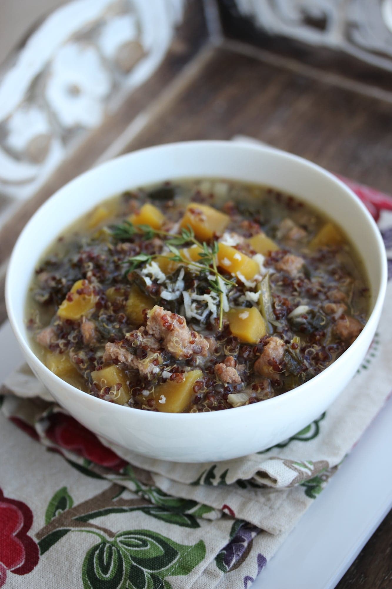 Slow Cooker Turkey Sausage, Squash and Quinoa Soup
