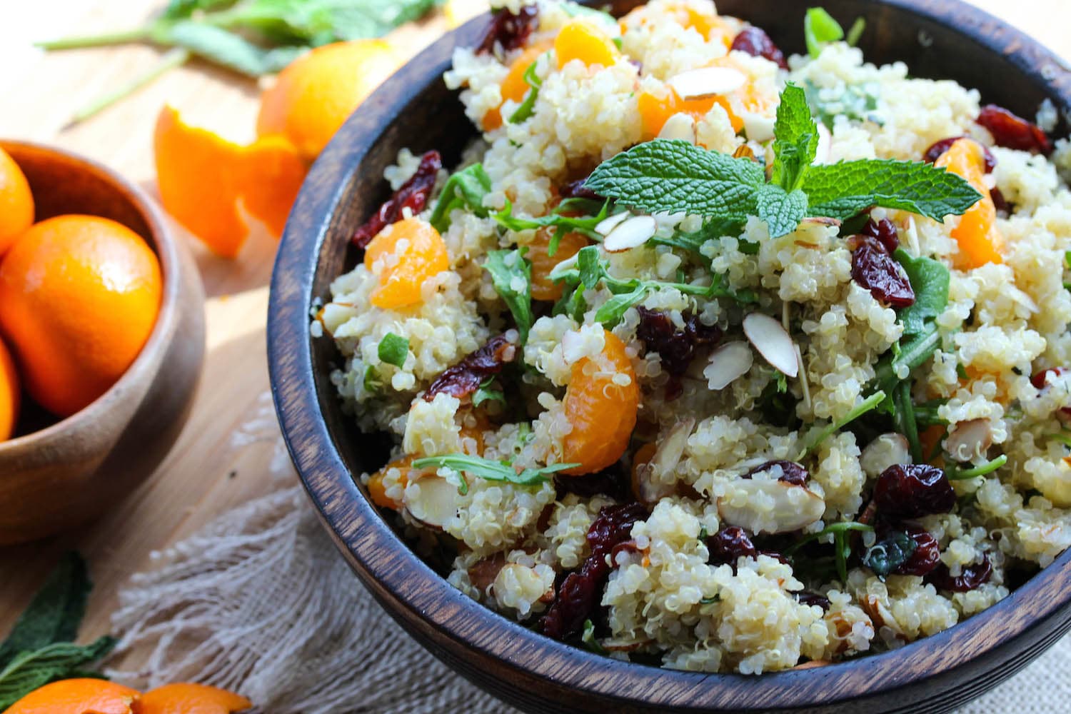Citrus Mint Quinoa Salad with Cherries and Arugula
