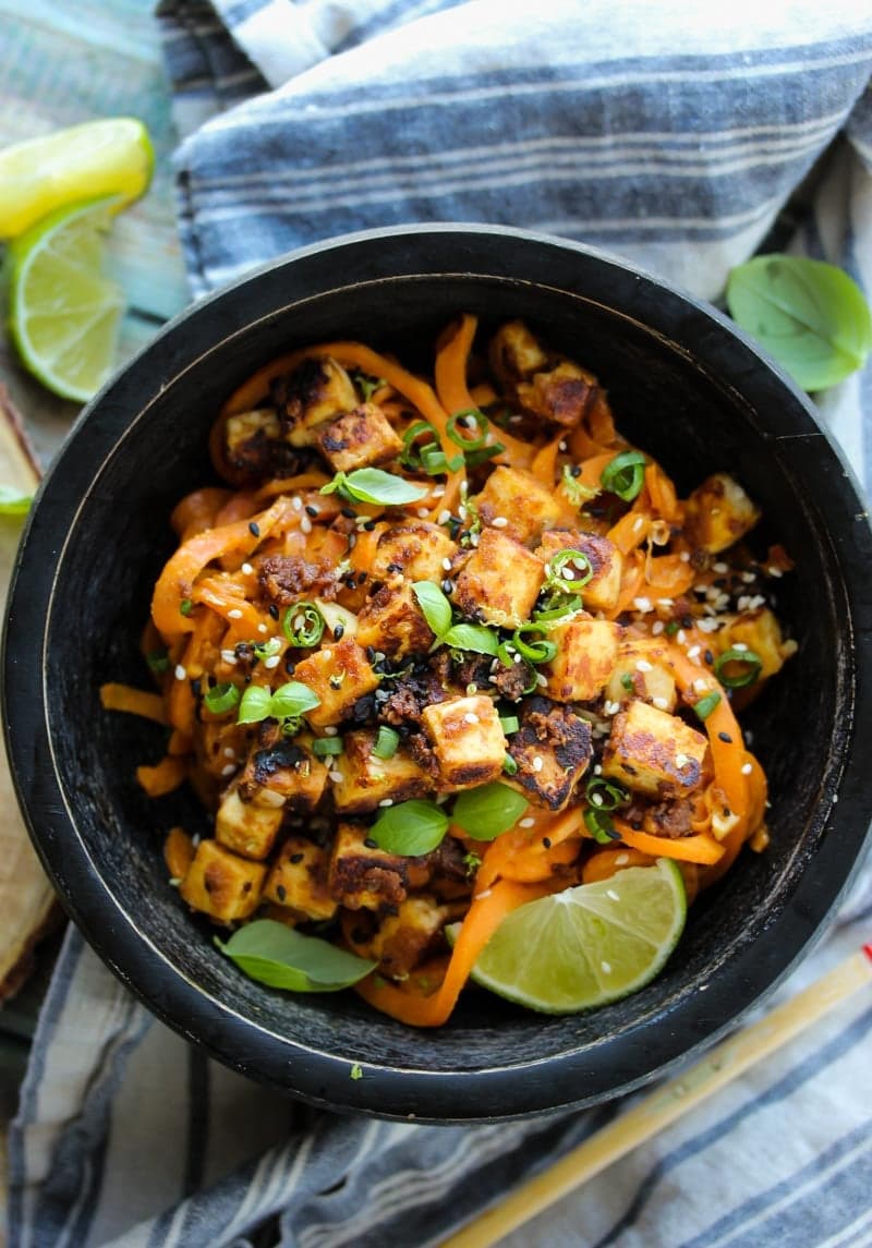 Sesame Tofu with Sweet Potato Noodles