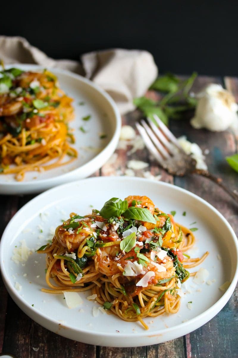 30 Minute Shrimp Pasta Primavera with Zoodles