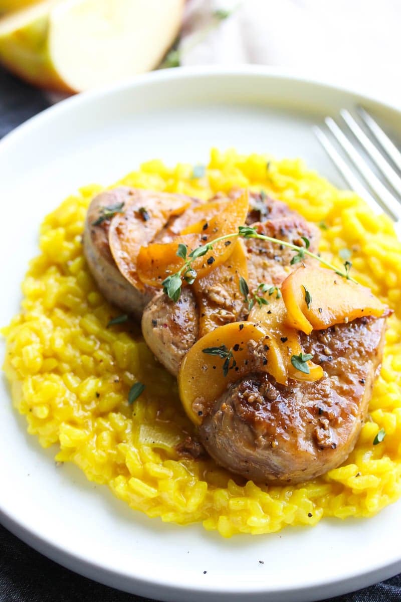 Cider Glazed Pork Medallions with Turmeric Risotto