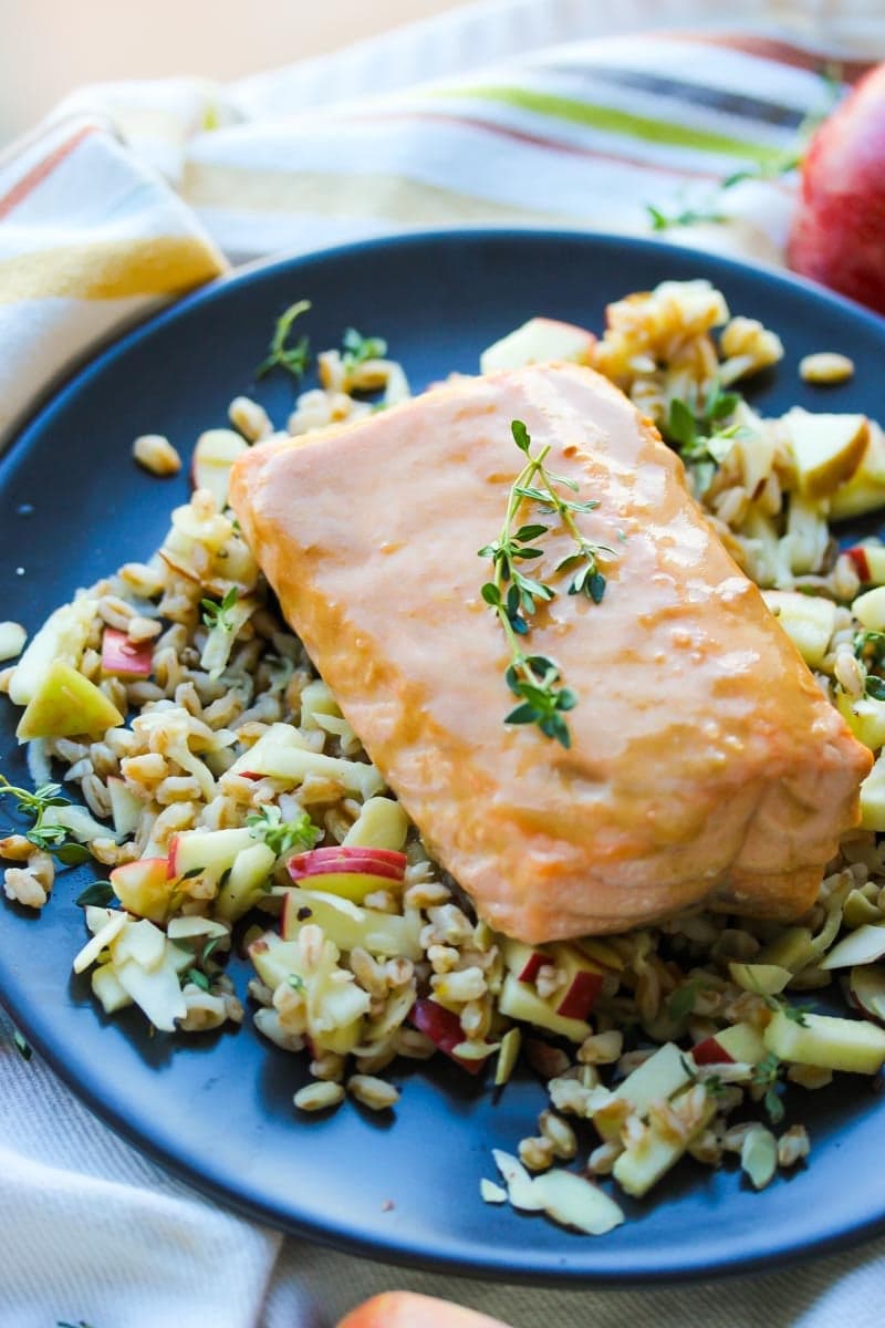30 Minute Honey Dijon Salmon with Apple Farro