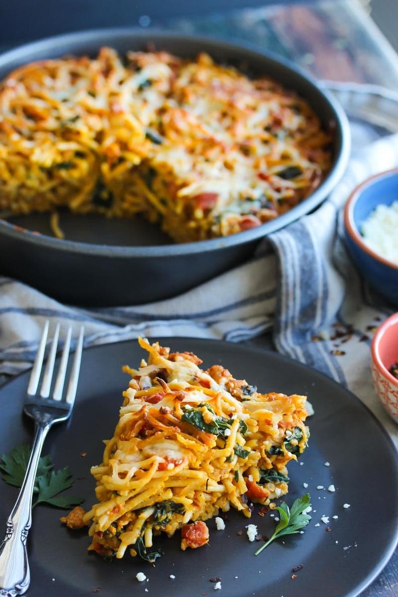 Pumpkin Kale Turkey Sausage Spaghetti Pie