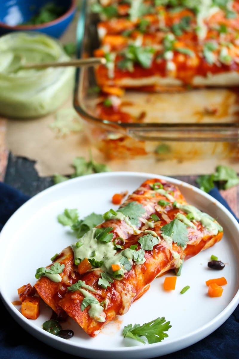 Turkey and Sweet Potato Enchiladas with Avocado Cream