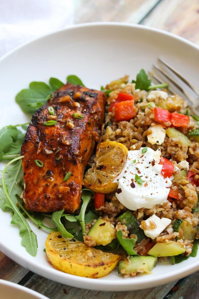 Mediterranean Salmon Bulgur Bowls
