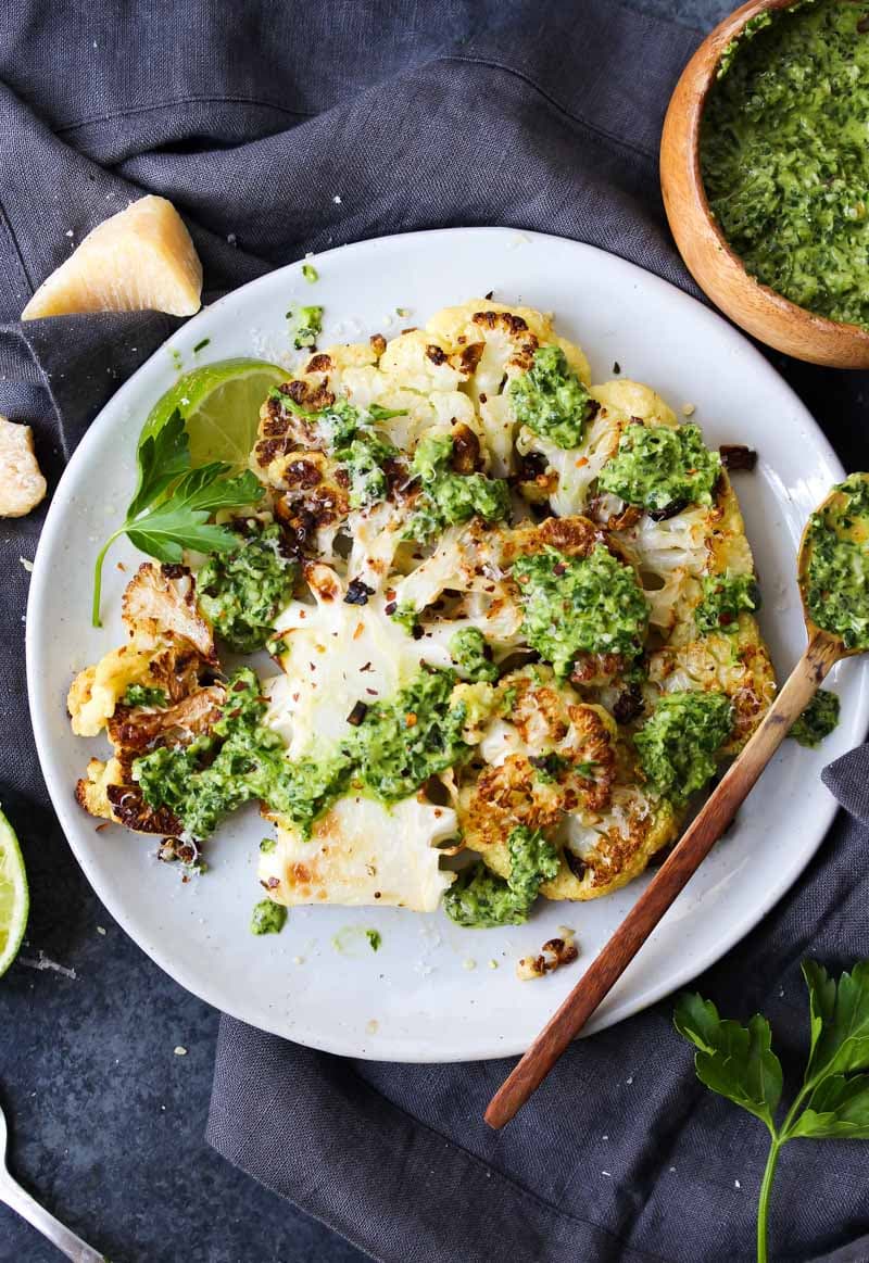 Roasted Cauliflower Steaks with Hemp Chimichurri