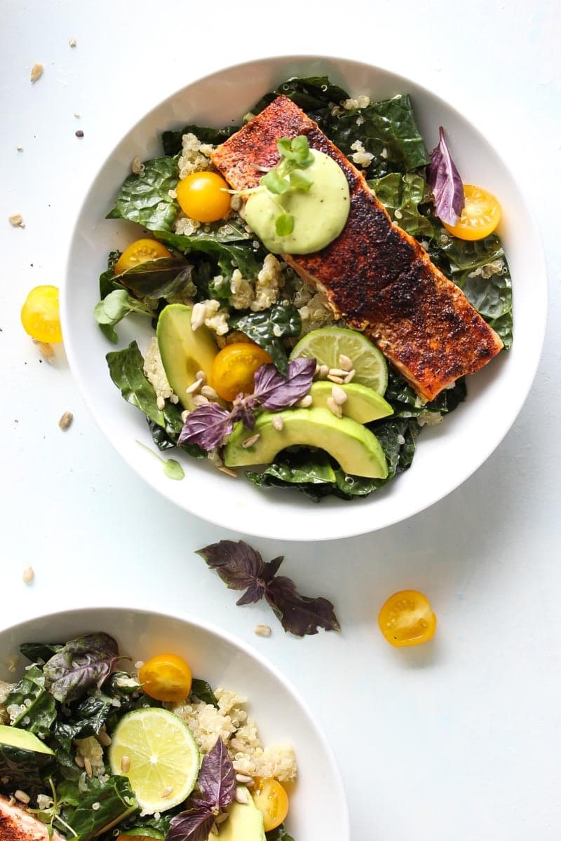 Blackened Salmon Bowls with Avocado Sauce