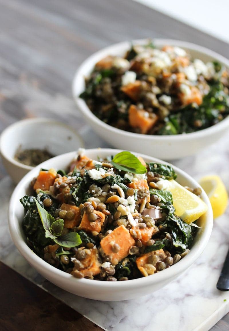 Lentil Kale Salad with Sweet Potato and Tahini