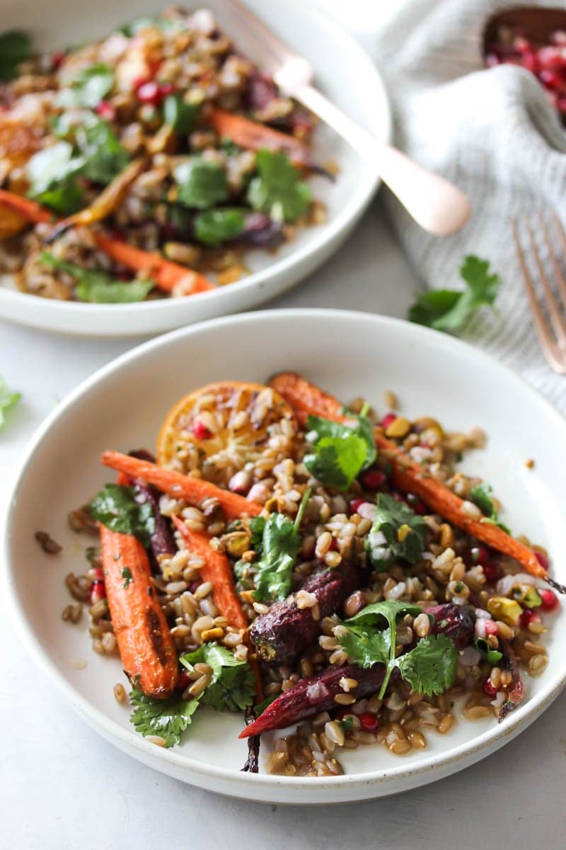 Coriander-Carrot Grain Bowls with Cilantro-Honey Dressing