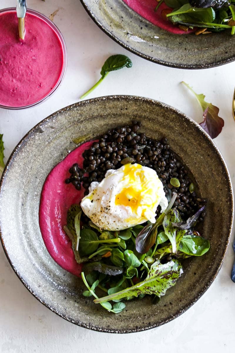 Black Lentil Bowls with Beet-Tahini Dressing