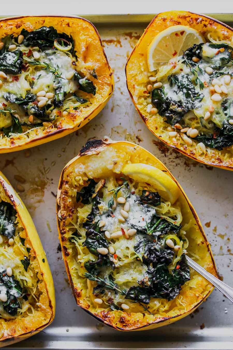 Browned Butter Kale and Fontina Spaghetti Squash