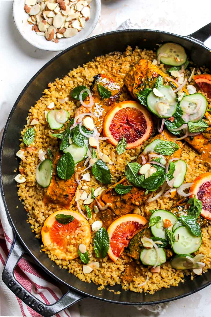 Turmeric-Glazed Salmon and Bulgur Skillet