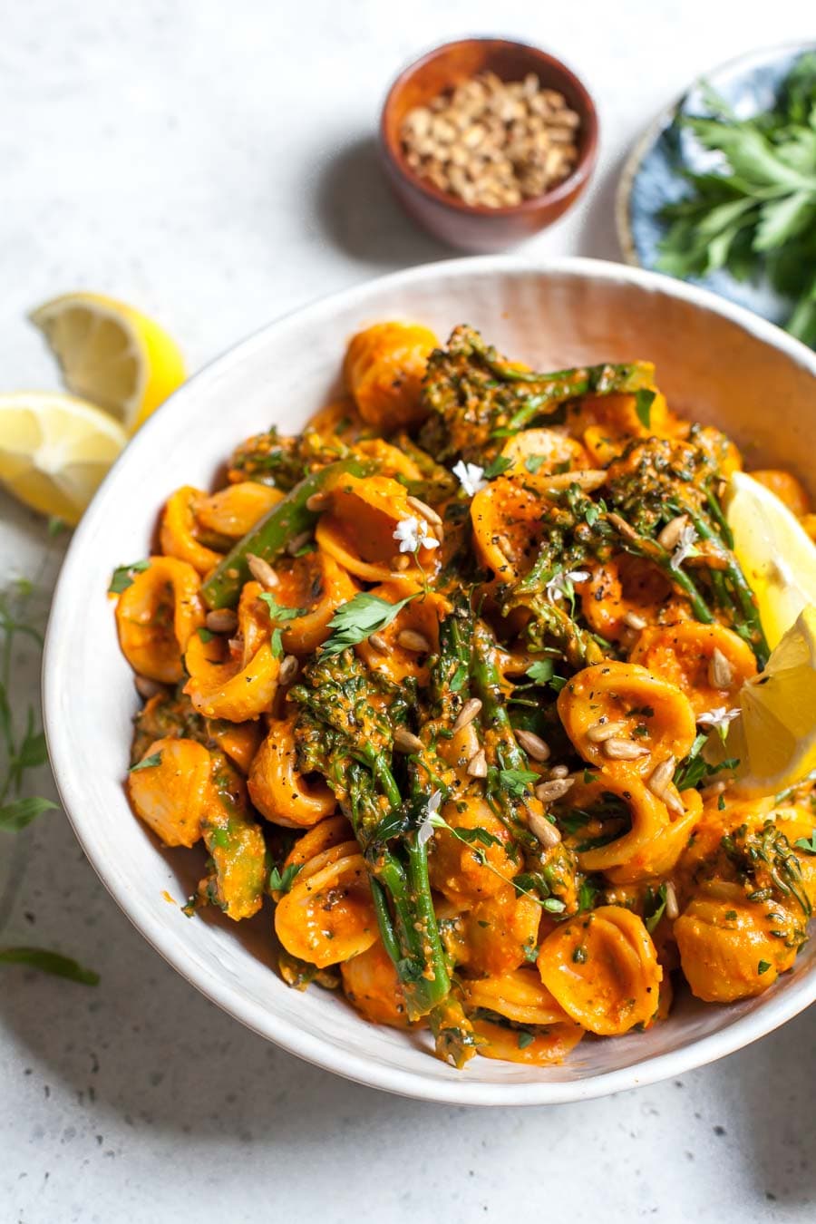 Orecchiette with Sunflower Seed Romesco