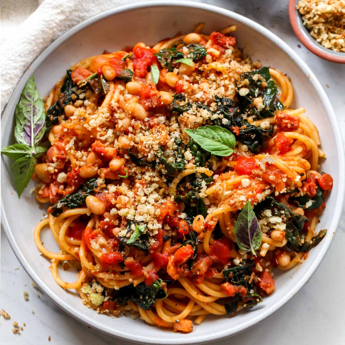 Spaghetti Pomodoro with Kale and White Beans