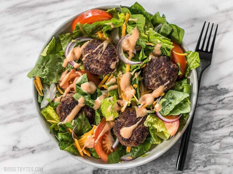 Cheeseburger Salad with Animal Sauce Dressing