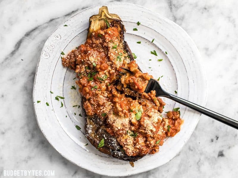 Roasted Eggplant with Meat Sauce