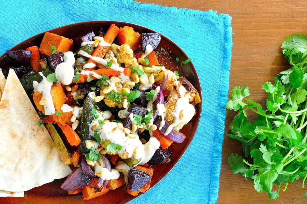 Middle Eastern Roasted Vegetables with Tahini Sauce