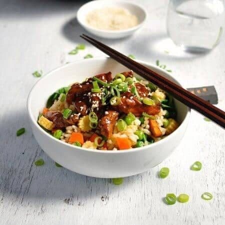 Sticky Chicken With Vegetable Fried Rice