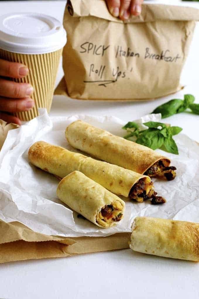 Spicy Italian Breakfast Roll Ups (Breakfast On The Go / Mini Taquitos)