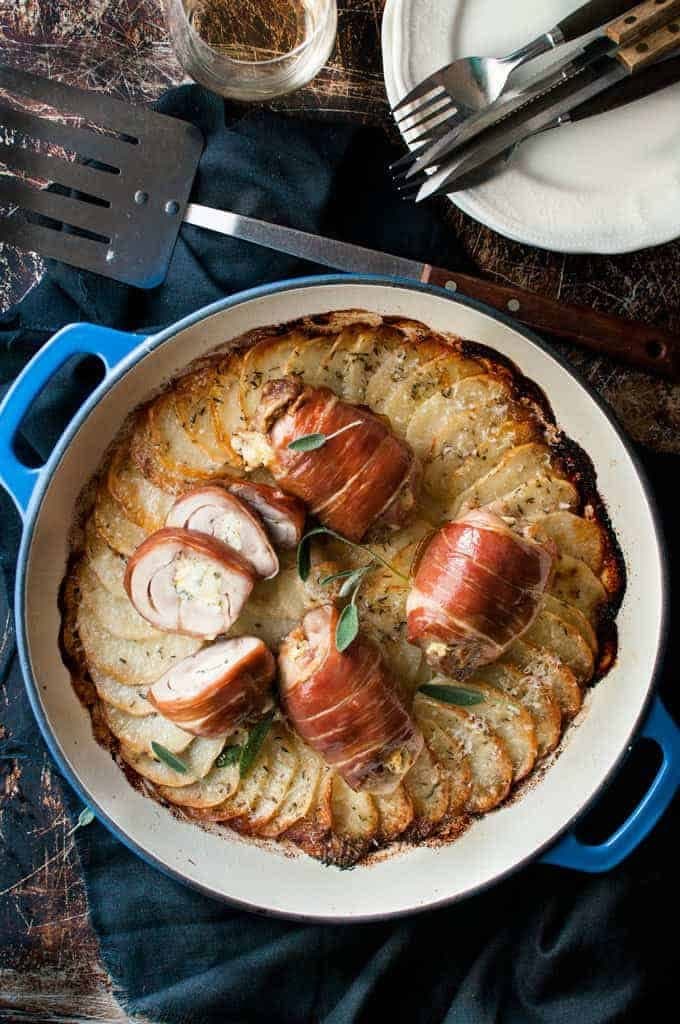 Prosciutto Wrapped Chicken and Scalloped Potatoes (One Pan!)