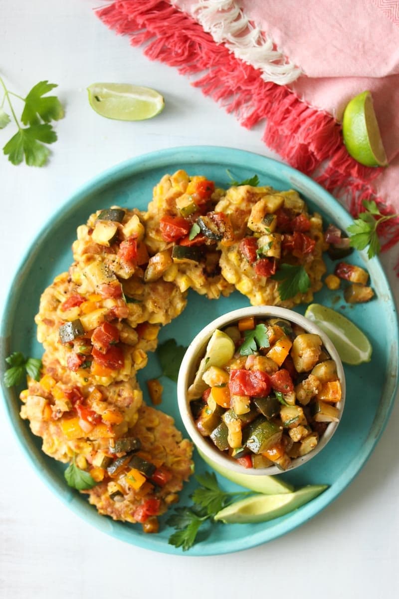 Chive Corn Fritters with Roasted Zucchini Salsa