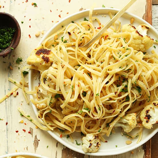 Garlic Chili Pasta with Roasted Cauliflower