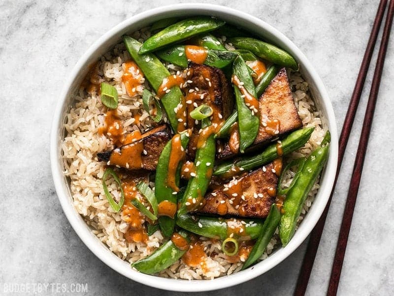 Soy Marinated Tofu Bowls with Spicy Peanut Sauce