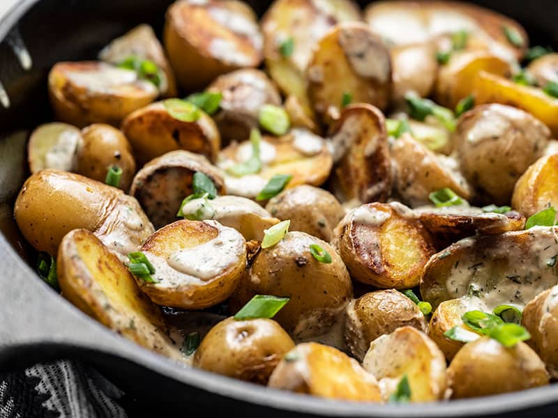 Crispy Potatoes with Lemon Dill Tahini Dressing