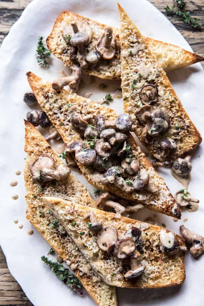 Caramelized Garlic Butter Toast with Pan Fried Mushrooms