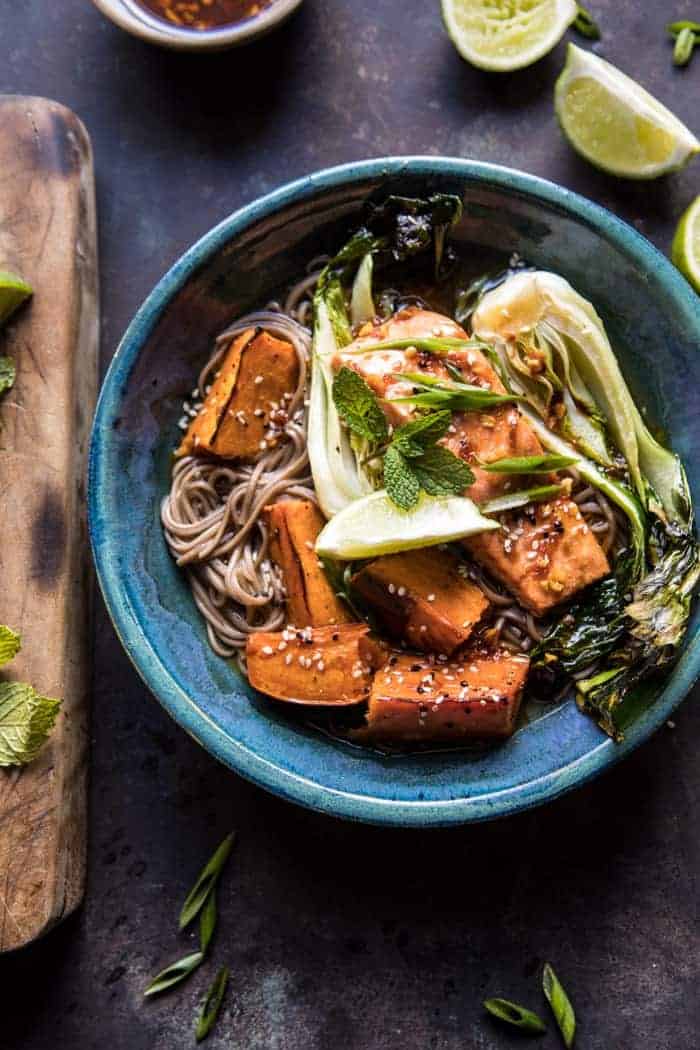 Roasted Sweet Potato and Salmon Soba Noodle Bowl